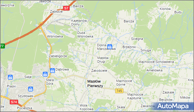 mapa Masłów Drugi, Masłów Drugi na mapie Targeo