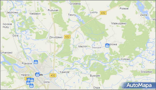 mapa Mechlin gmina Śrem, Mechlin gmina Śrem na mapie Targeo