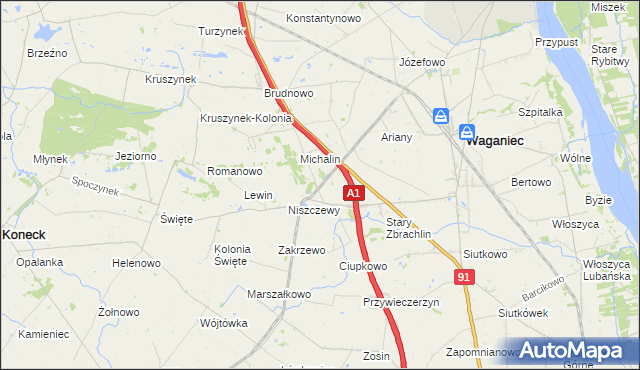 mapa Michalinek gmina Waganiec, Michalinek gmina Waganiec na mapie Targeo
