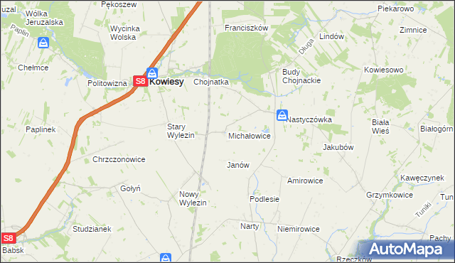 mapa Michałowice gmina Kowiesy, Michałowice gmina Kowiesy na mapie Targeo