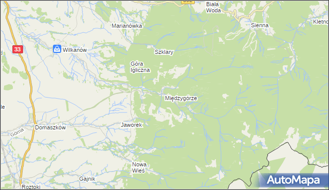 mapa Międzygórze gmina Bystrzyca Kłodzka, Międzygórze gmina Bystrzyca Kłodzka na mapie Targeo