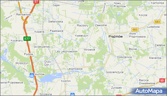 mapa Mirowice gmina Grójec, Mirowice gmina Grójec na mapie Targeo