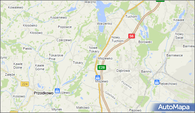 mapa Miszewko gmina Żukowo, Miszewko gmina Żukowo na mapie Targeo