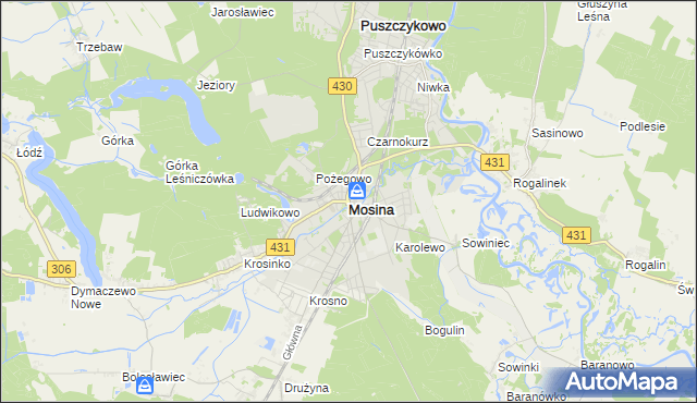 mapa Mosina powiat poznański, Mosina powiat poznański na mapie Targeo