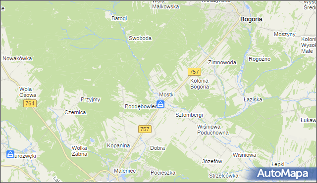 mapa Mostki gmina Staszów, Mostki gmina Staszów na mapie Targeo