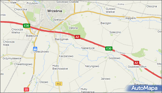 mapa Nadarzyce gmina Września, Nadarzyce gmina Września na mapie Targeo