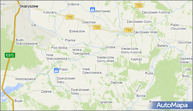 mapa Niedarczów Górny-Wieś, Niedarczów Górny-Wieś na mapie Targeo