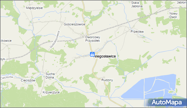 mapa Niegosławice powiat żagański, Niegosławice powiat żagański na mapie Targeo