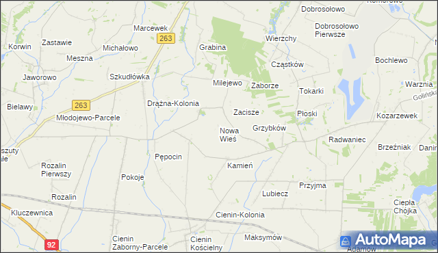 mapa Nowa Wieś gmina Słupca, Nowa Wieś gmina Słupca na mapie Targeo