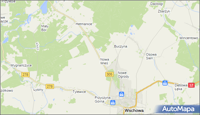 mapa Nowa Wieś gmina Wschowa, Nowa Wieś gmina Wschowa na mapie Targeo