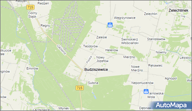 mapa Nowy Józefów gmina Budziszewice, Nowy Józefów gmina Budziszewice na mapie Targeo
