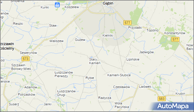 mapa Nowy Kamień gmina Gąbin, Nowy Kamień gmina Gąbin na mapie Targeo