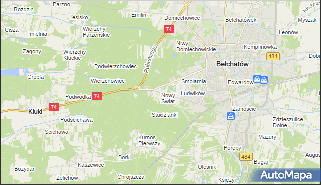 mapa Nowy Świat gmina Bełchatów, Nowy Świat gmina Bełchatów na mapie Targeo