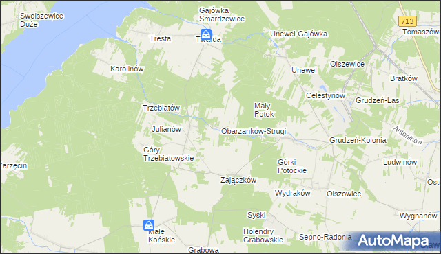 mapa Obarzanków-Strugi, Obarzanków-Strugi na mapie Targeo