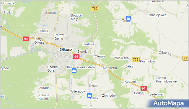 mapa Olewin gmina Olkusz, Olewin gmina Olkusz na mapie Targeo