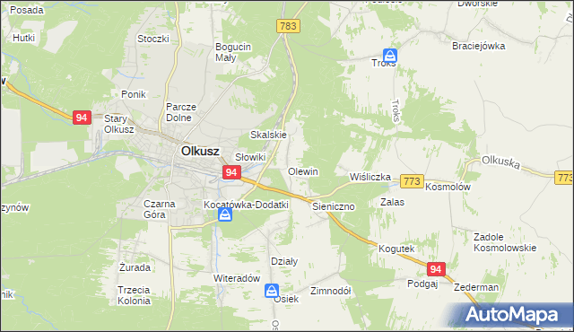 mapa Olewin gmina Olkusz, Olewin gmina Olkusz na mapie Targeo