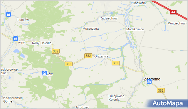 mapa Olszanica gmina Zagrodno, Olszanica gmina Zagrodno na mapie Targeo