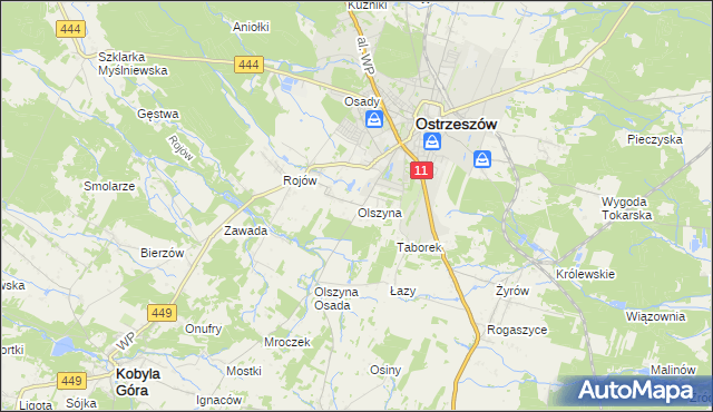 mapa Olszyna gmina Ostrzeszów, Olszyna gmina Ostrzeszów na mapie Targeo