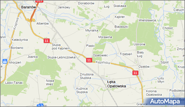 mapa Opatowiec gmina Łęka Opatowska, Opatowiec gmina Łęka Opatowska na mapie Targeo