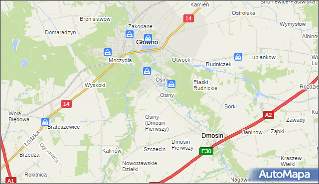 mapa Osiny gmina Dmosin, Osiny gmina Dmosin na mapie Targeo