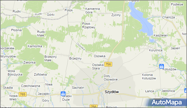 mapa Osówka gmina Szydłów, Osówka gmina Szydłów na mapie Targeo