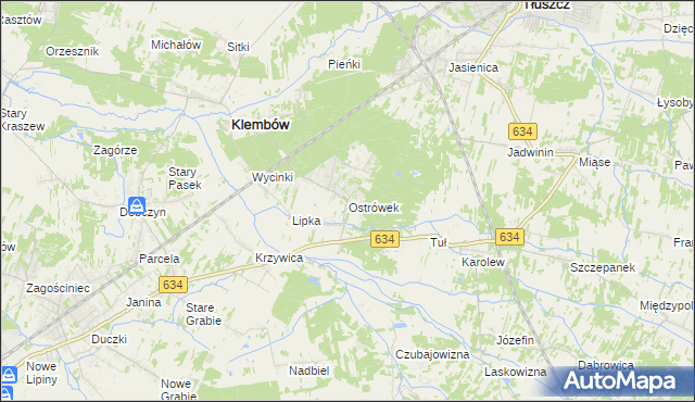 mapa Ostrówek gmina Klembów, Ostrówek gmina Klembów na mapie Targeo