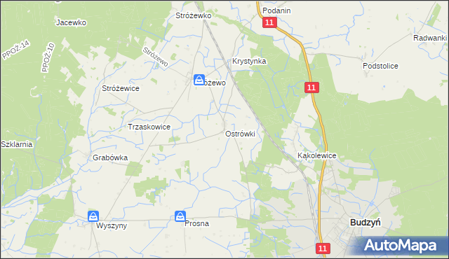 mapa Ostrówki gmina Budzyń, Ostrówki gmina Budzyń na mapie Targeo