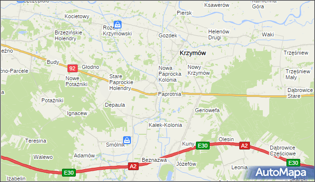 mapa Paprotnia gmina Krzymów, Paprotnia gmina Krzymów na mapie Targeo