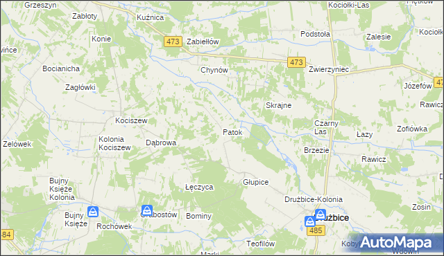 mapa Patok gmina Drużbice, Patok gmina Drużbice na mapie Targeo