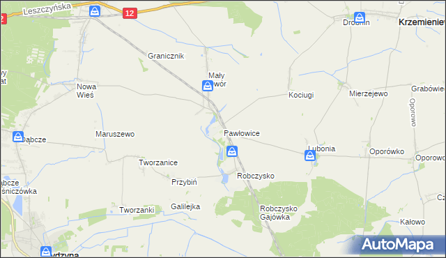 mapa Pawłowice gmina Krzemieniewo, Pawłowice gmina Krzemieniewo na mapie Targeo