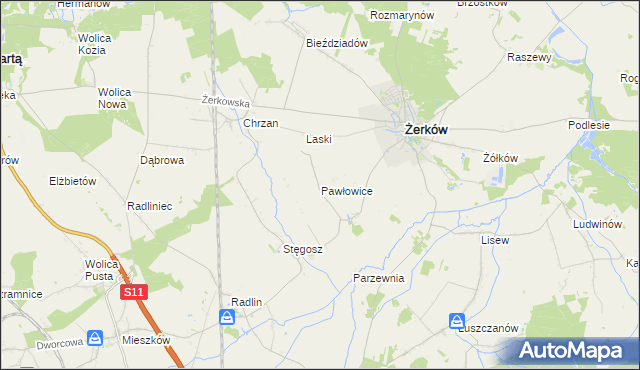 mapa Pawłowice gmina Żerków, Pawłowice gmina Żerków na mapie Targeo