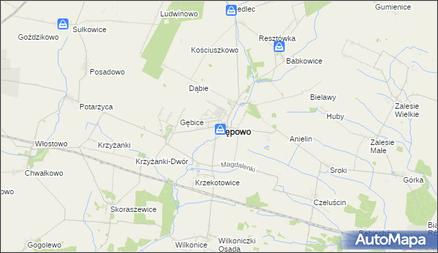 mapa Pępowo powiat gostyński, Pępowo powiat gostyński na mapie Targeo