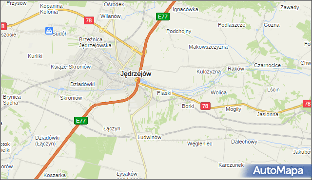 mapa Piaski gmina Jędrzejów, Piaski gmina Jędrzejów na mapie Targeo