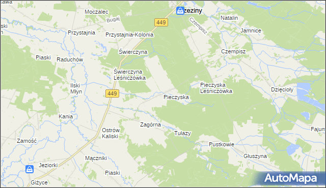 mapa Pieczyska gmina Brzeziny, Pieczyska gmina Brzeziny na mapie Targeo