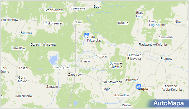mapa Pilczyca gmina Słupia Konecka, Pilczyca gmina Słupia Konecka na mapie Targeo