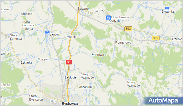 mapa Piotrowice gmina Bystrzyca Kłodzka, Piotrowice gmina Bystrzyca Kłodzka na mapie Targeo