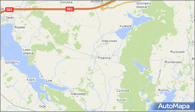 mapa Pisanica gmina Kalinowo, Pisanica gmina Kalinowo na mapie Targeo