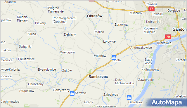 mapa Polanów gmina Samborzec, Polanów gmina Samborzec na mapie Targeo
