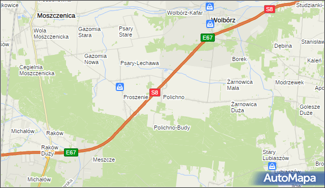mapa Polichno gmina Wolbórz, Polichno gmina Wolbórz na mapie Targeo
