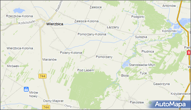 mapa Pomorzany gmina Wierzbica, Pomorzany gmina Wierzbica na mapie Targeo