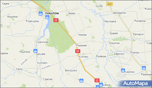 mapa Popówek gmina Gołuchów, Popówek gmina Gołuchów na mapie Targeo