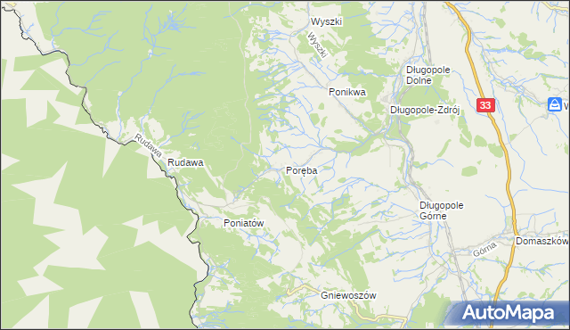 mapa Poręba gmina Bystrzyca Kłodzka, Poręba gmina Bystrzyca Kłodzka na mapie Targeo