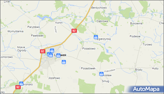 mapa Posadowo gmina Lwówek, Posadowo gmina Lwówek na mapie Targeo