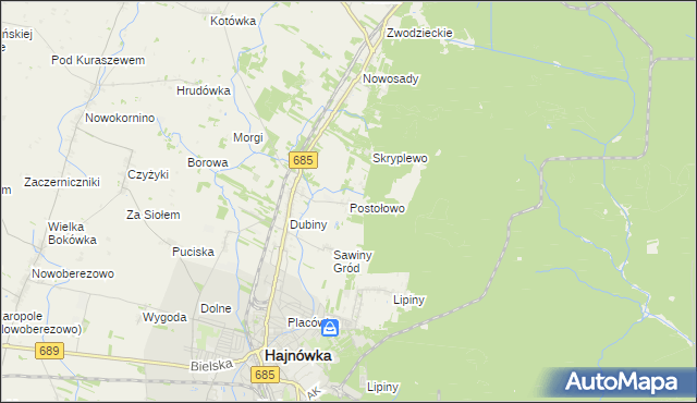 mapa Postołowo gmina Hajnówka, Postołowo gmina Hajnówka na mapie Targeo