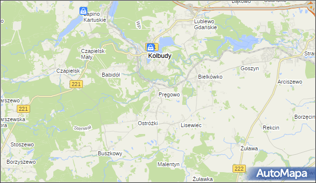 mapa Pręgowo gmina Kolbudy, Pręgowo gmina Kolbudy na mapie Targeo
