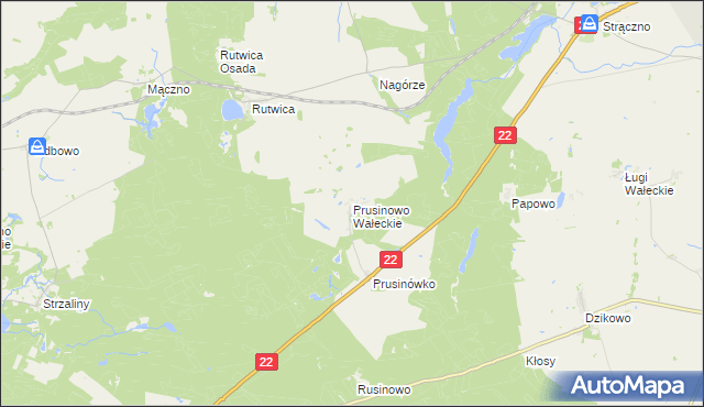 mapa Prusinowo Wałeckie, Prusinowo Wałeckie na mapie Targeo