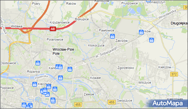 mapa Psie Pole gmina Wrocław, Psie Pole gmina Wrocław na mapie Targeo