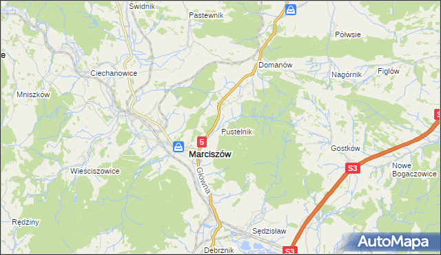 mapa Pustelnik gmina Marciszów, Pustelnik gmina Marciszów na mapie Targeo