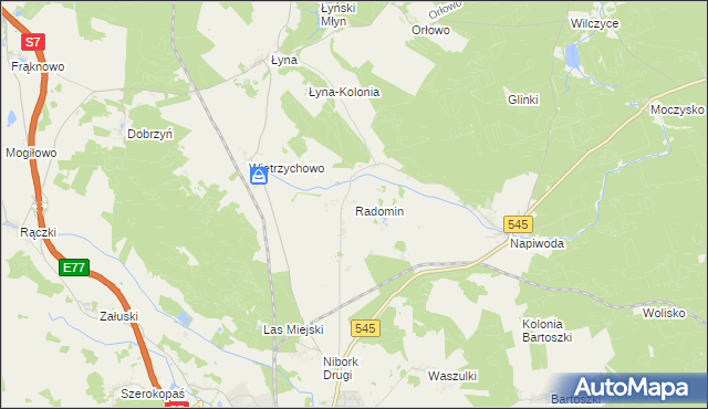 mapa Radomin gmina Nidzica, Radomin gmina Nidzica na mapie Targeo