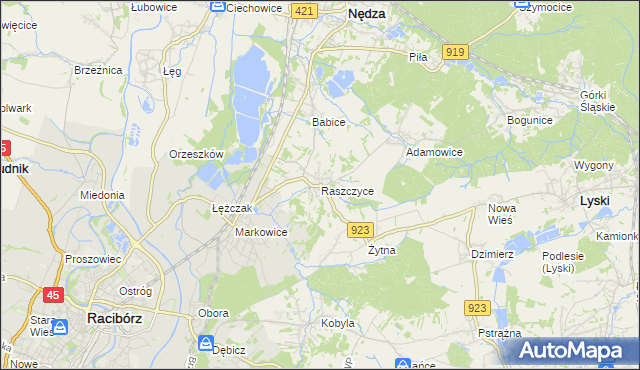 mapa Raszczyce, Raszczyce na mapie Targeo